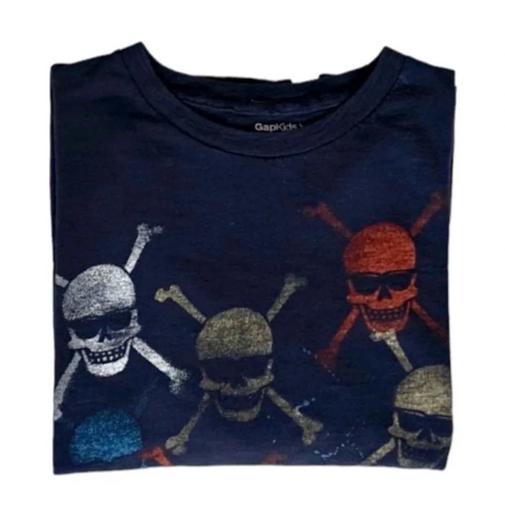 Set of 2 Gap Skull Graphic Print Crewneck Long Sleeve T-Shirts Size Large